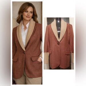 Red Cream Plaid Wool Blazer Size 10 Heritage Equestrian Tailored